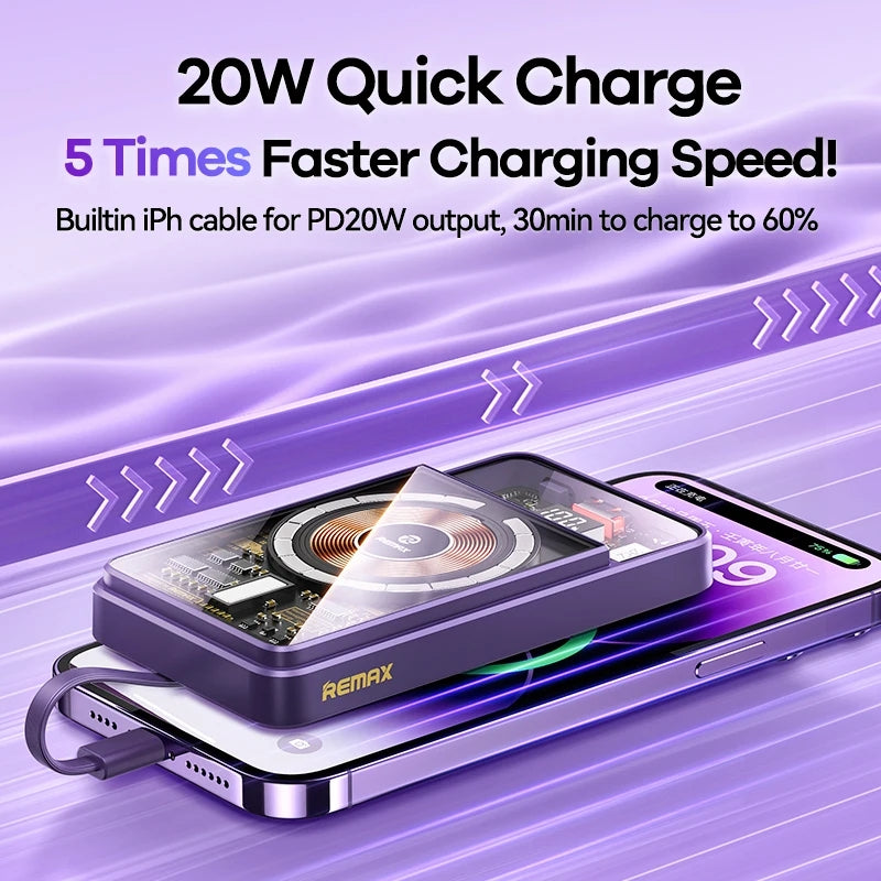 Wireless Power Bank With Cable 10000mAh PD 22.5W Fast Charge