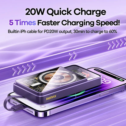 Wireless Power Bank With Cable 10000mAh PD 22.5W Fast Charge
