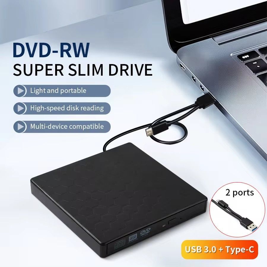 2in1 USB3.0 C Slim External DVD RW CD Writer Drive Burner Reader Player Optical Drives For Laptop PC DVD Burner DVD Portatil