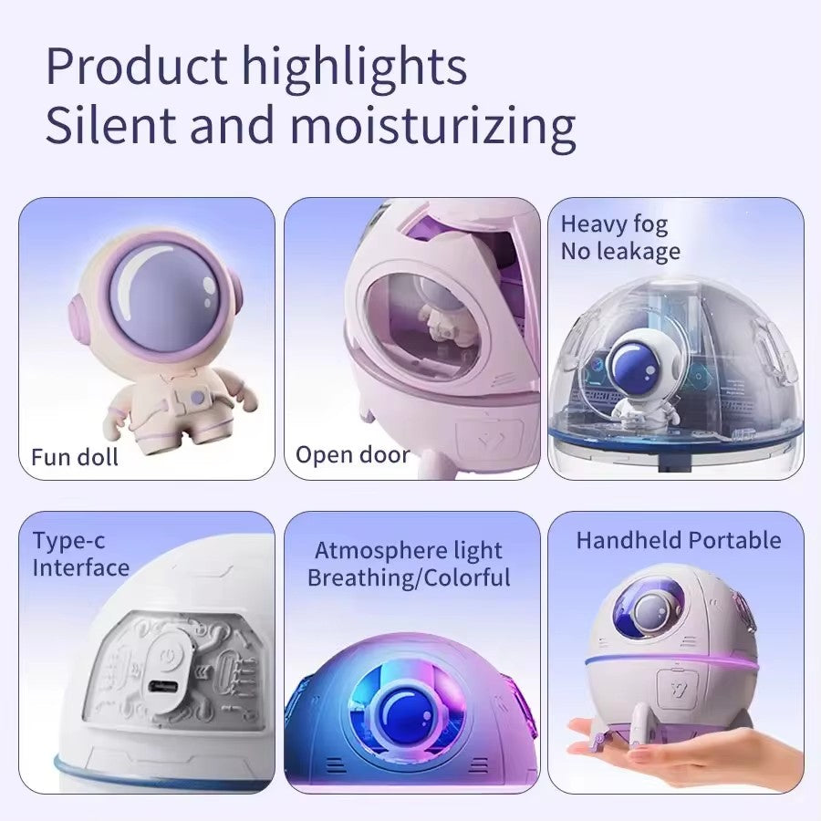 Air Humidifier Portable Astronaut Humidifier 220ml With 7 Colors Night Light Rechargeable Home Aroma Oil Diffuser Gift for Kids