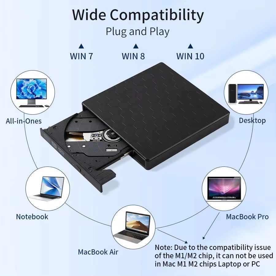 2in1 USB3.0 C Slim External DVD RW CD Writer Drive Burner Reader Player Optical Drives For Laptop PC DVD Burner DVD Portatil