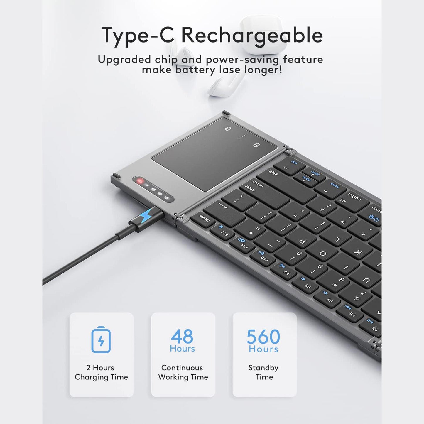 Foldable Bluetooth Keyboard with Touchpad