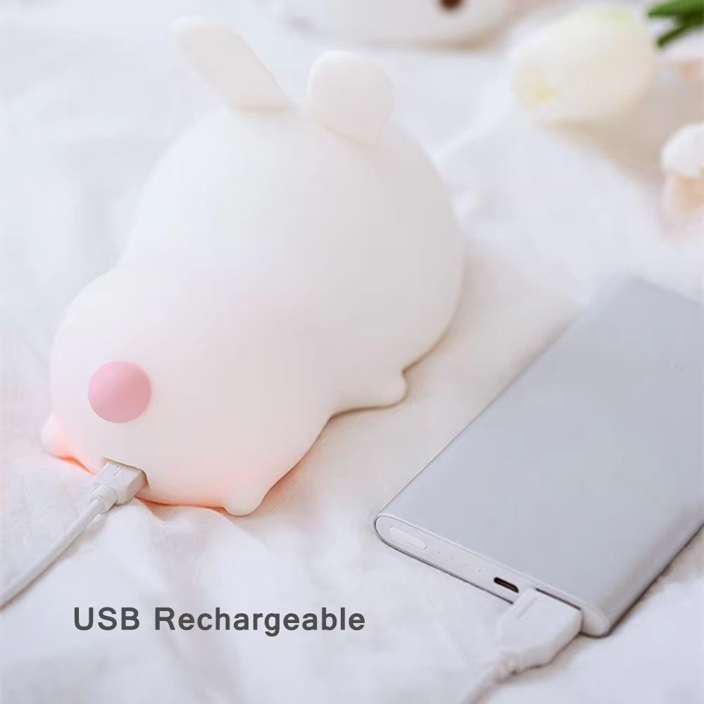 Touch Sensor RGB LED Rabbit Night Light 16 Colors USB Rechargeable Silicone Bunny Lamp for Children Baby Toy Festival Gift
