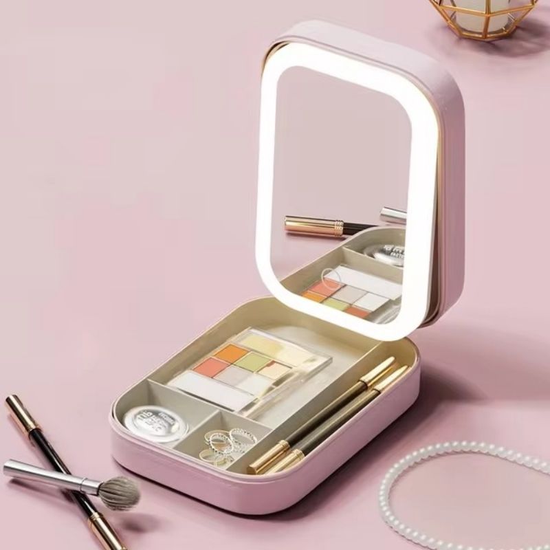 LED Mirror Makeup Storage Box Cosmetics Storage Box Fashion Portable Travel Makeup Bag