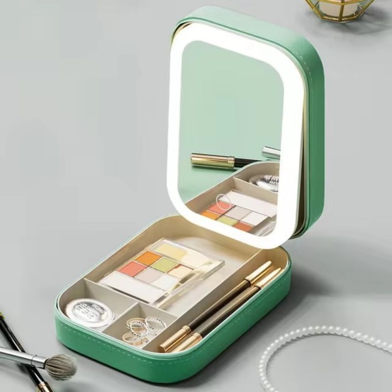 LED Mirror Makeup Storage Box Cosmetics Storage Box Fashion Portable Travel Makeup Bag