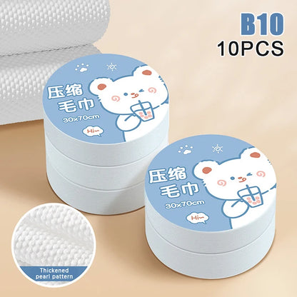 10Pcs Compressed Towel Disposable Bath Towel Enlarged Thickened Cotton Face Towel Individually Wrapped Travelling Hotel Supplies