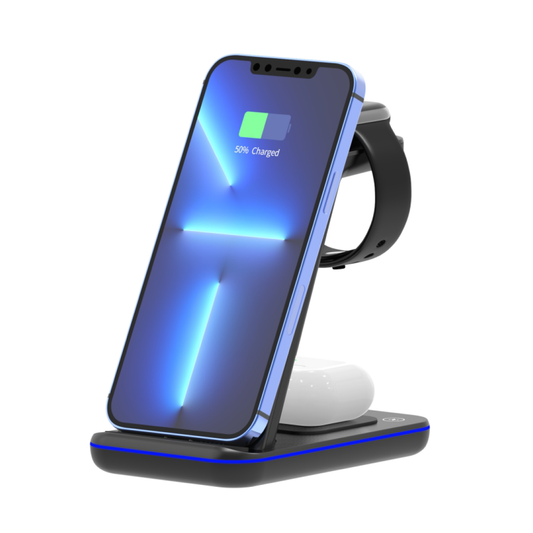Wireless Charger, 3 in 1 Qi-Certified Fast Wireless Charging Station Stand Dock