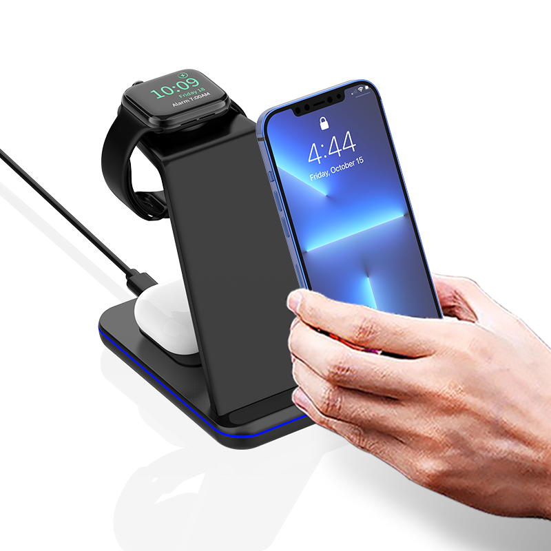 Wireless Charger, 3 in 1 Qi-Certified Fast Wireless Charging Station Stand Dock