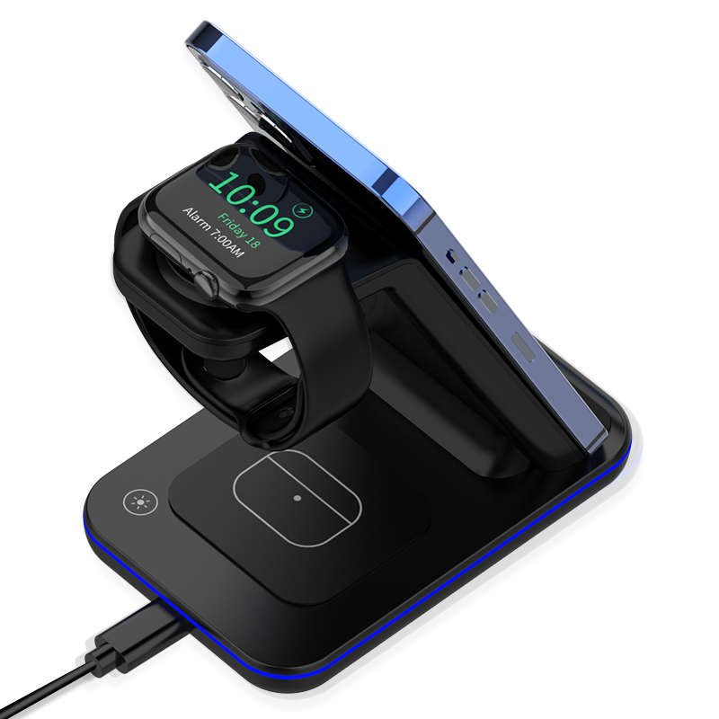 Wireless Charger, 3 in 1 Qi-Certified Fast Wireless Charging Station Stand Dock