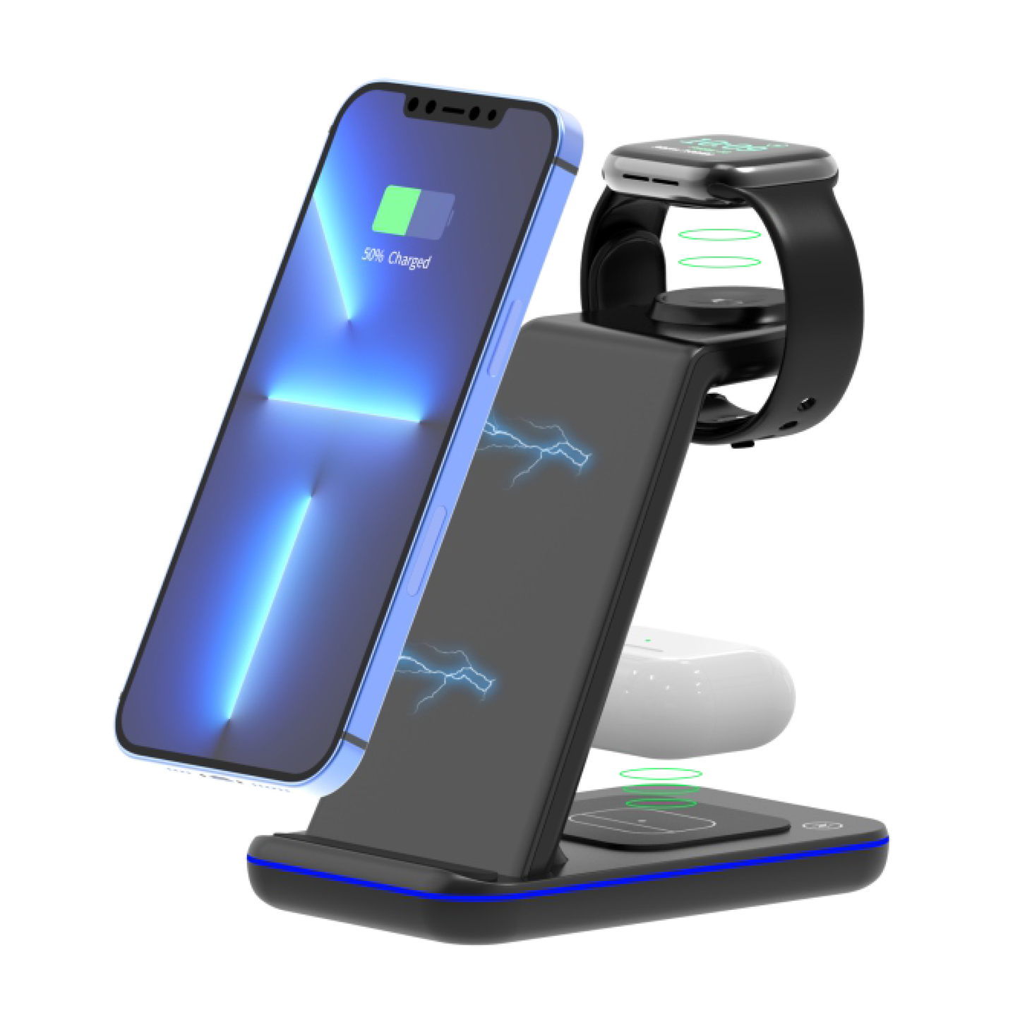 Wireless Charger, 3 in 1 Qi-Certified Fast Wireless Charging Station Stand Dock